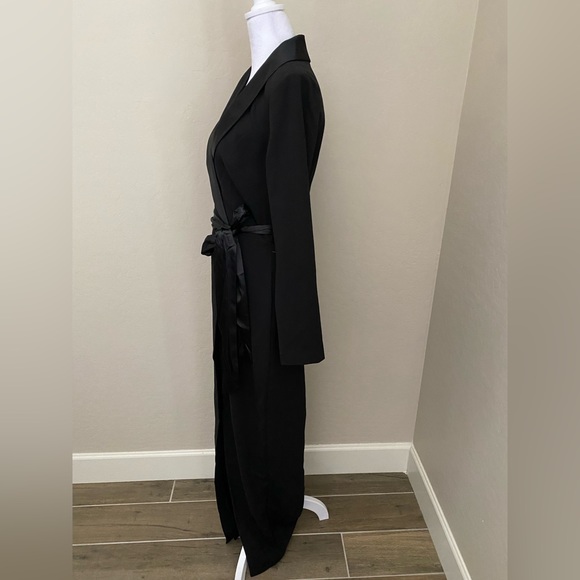 NEW Eliza J Long Sleeve Black Satin Collar Tuxedo Gown Dress Size 6 - Picture 6 of 8